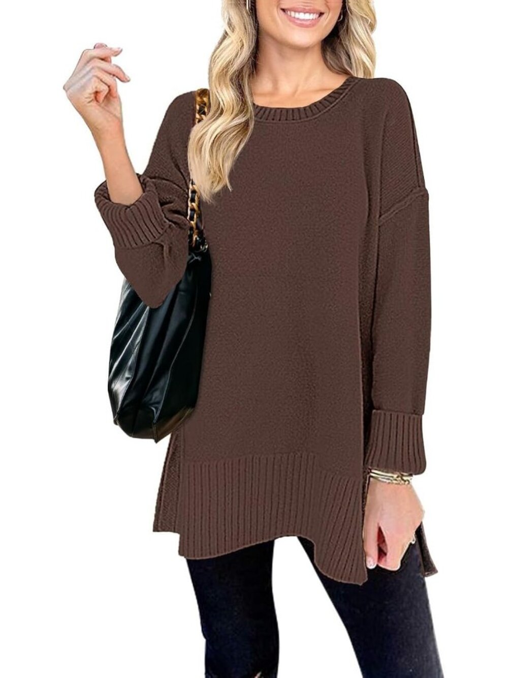 Women's Coffee Fall Winter Oversized Casual Pullover Tunic Long Sleeves Sweater